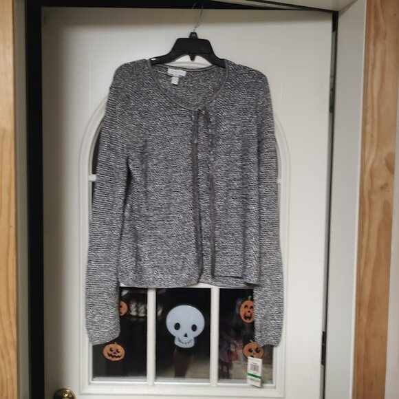 New Charter Club Charcoal Gray Metallic Cardigan Size Women's L - Picture 1 of 2